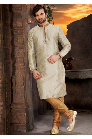 Off White Color Silk Fabric Kurta Set